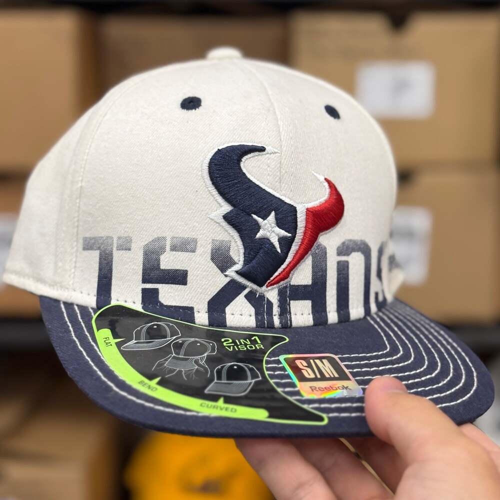 Reebok Houston Texans Sideline Flex Hat Cream Navy 2 in 1 Visor S/M NFL NWT